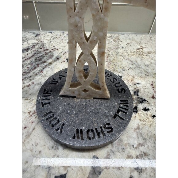 Handcrafted Corian Celtic Cross On Base Inspirational Quote Religious Table top - Picture 3 of 7